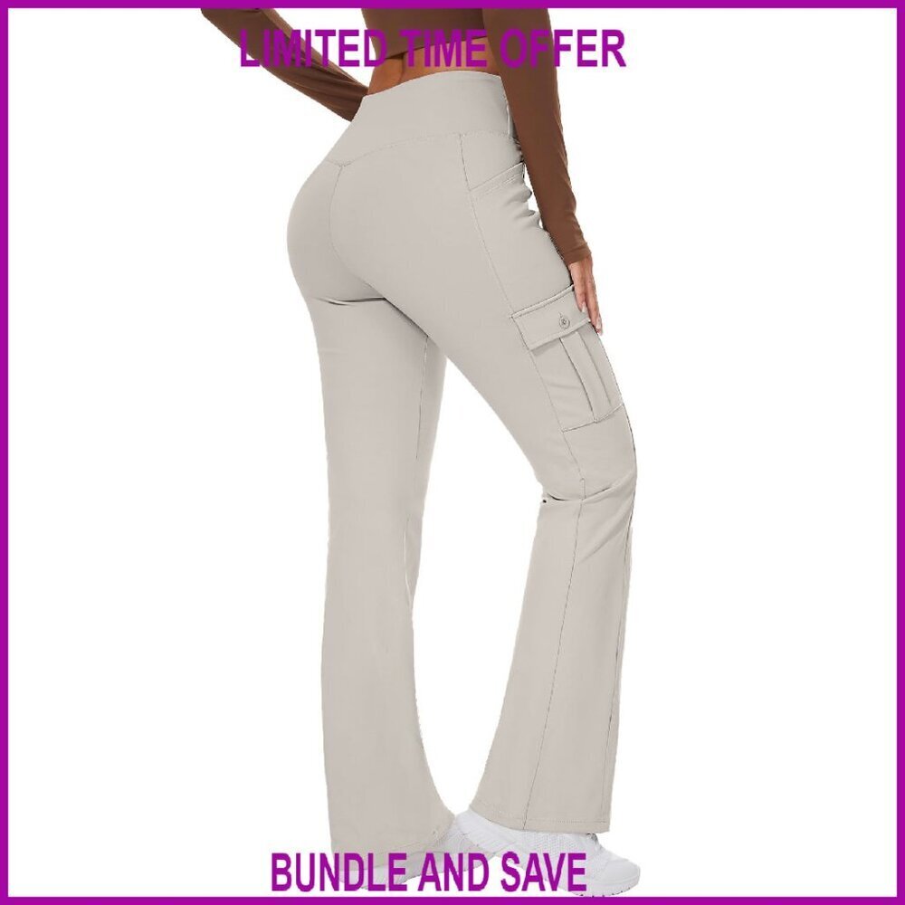 High Waisted Fleece Lined Yoga Leggings Bootcut 6 Pockets Workout Pants
